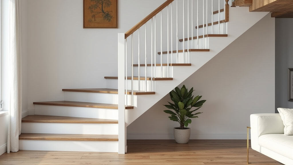 Monte-escalier droit en aluminium blanc installé dans un escalier en bois d’une maison traditionnelle du Gard, vue de face