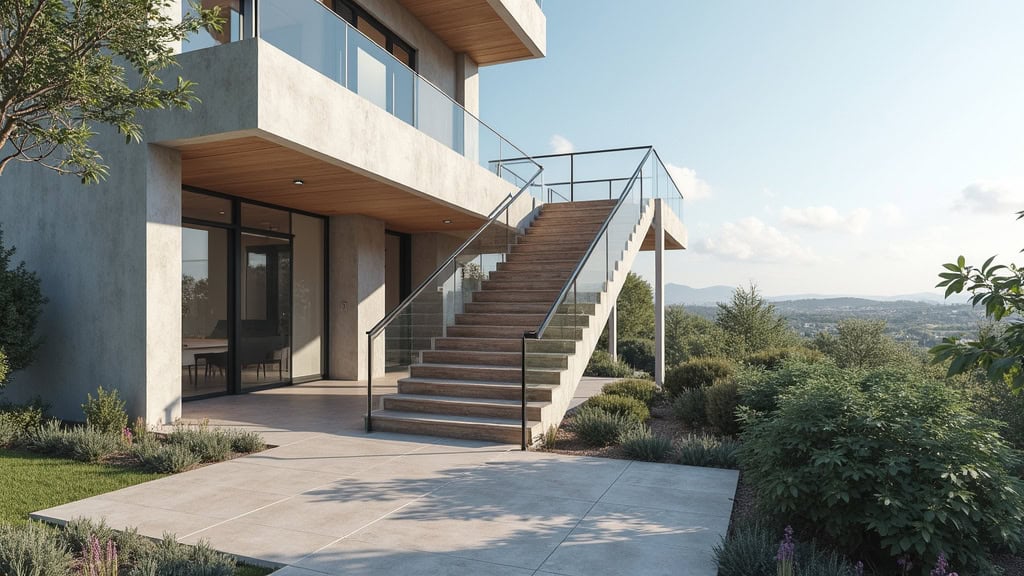Monte escalier extérieur installé sur un perron à Limas avec protection contre les intempéries