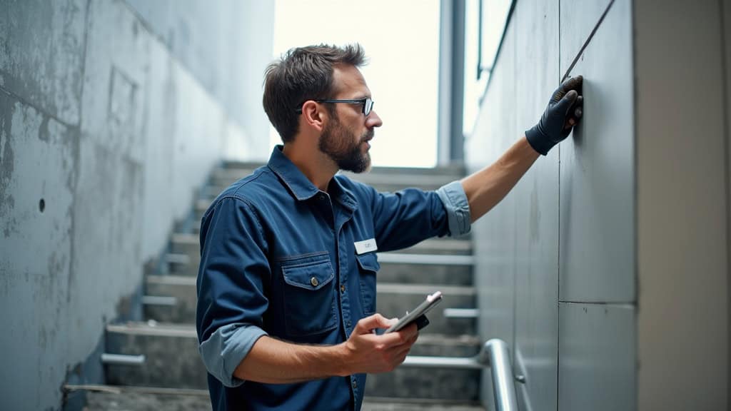 Technicien en train de vérifier un monte-escalier à Limésy