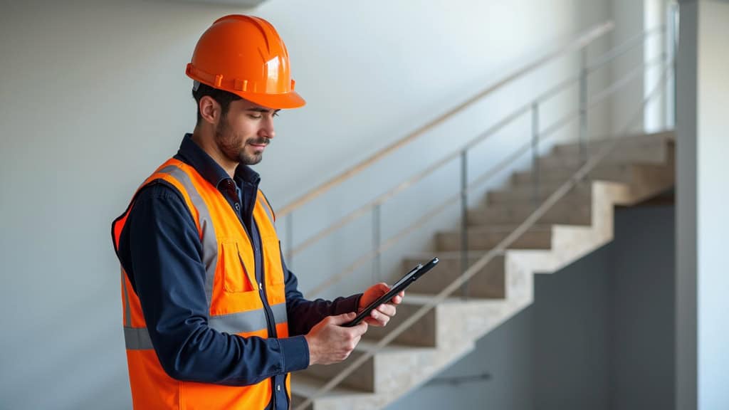Technicien en train d’évaluer un escalier pour l’installation d’un monte-escalier à Locon