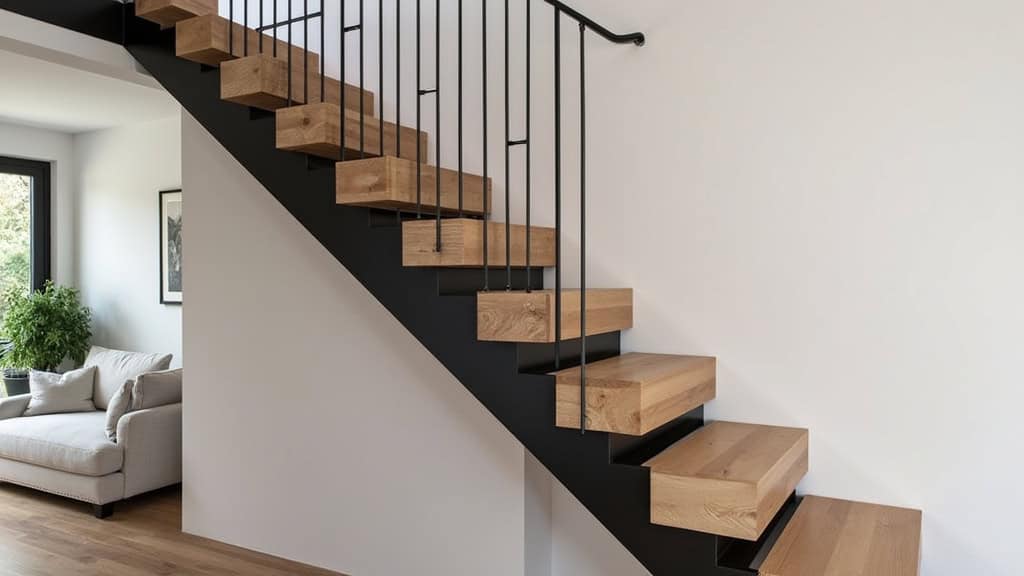 Monte-escalier installé sur un escalier en bois à Louhans, avec siège blanc et lisse noire, intégré discrètement dans une maison traditionnelle