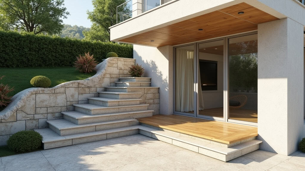 Monte-escalier extérieur installé sur une entrée en pierre d