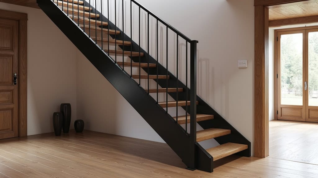 Monte-escalier droit en aluminium noir installé dans un escalier en bois ancien d