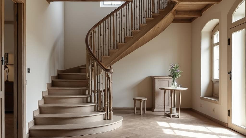 Monte-escalier tournant installé sur un escalier en colimaçon dans une maison ancienne de Marlieux