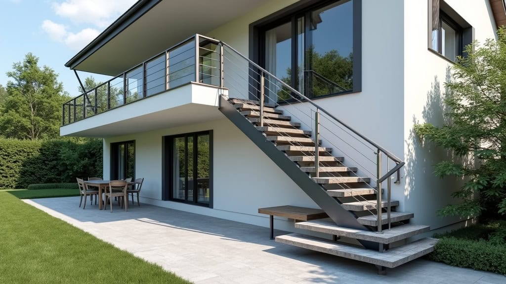 Monte-escalier extérieur installé sur une entrée de maison à Marmoutier, résistant aux intempéries, avec rail en acier inoxydable