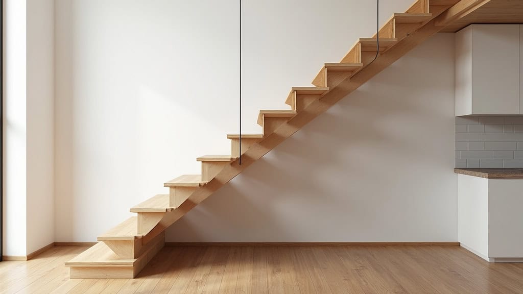 Monte-escalier droit installé dans un escalier en bois d
