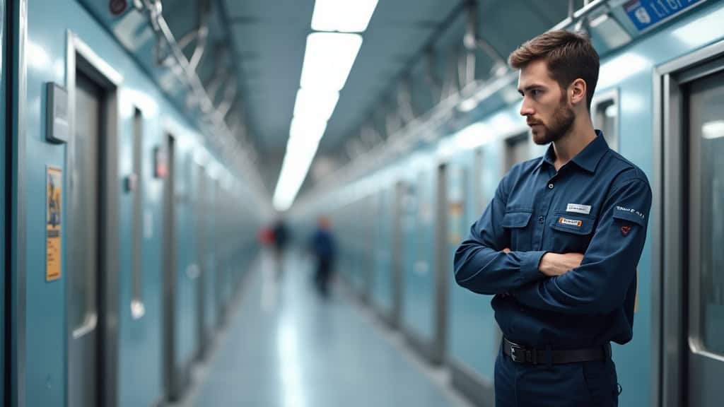 Technicien en train de nettoyer le rail d