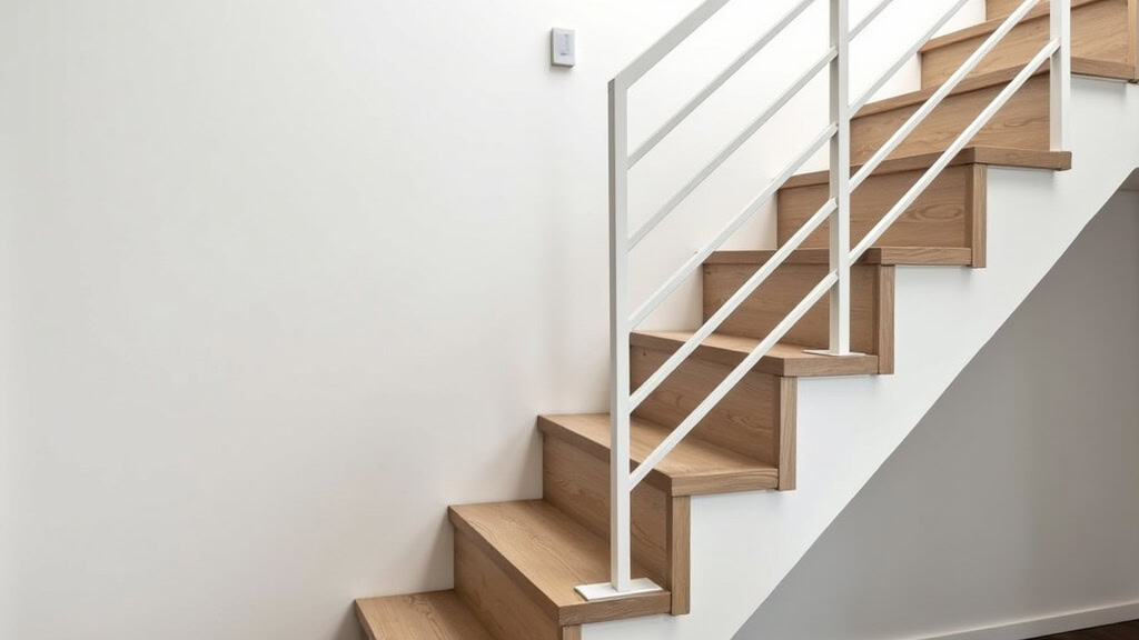 Monte-escalier droit en aluminium blanc installé sur un escalier en bois d