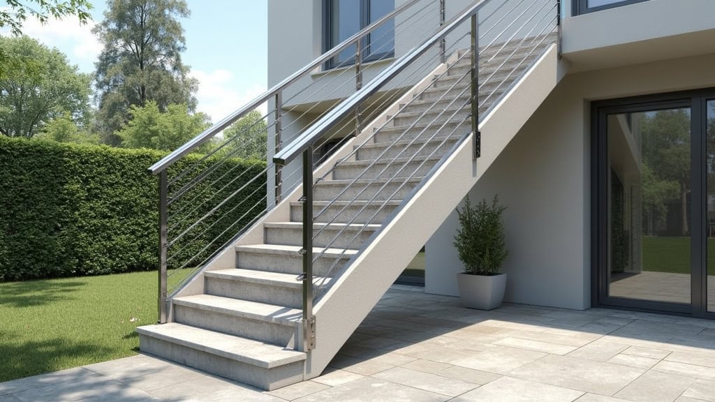 Monte-escalier extérieur en aluminium avec protection pluie installé sur un escalier en pierre d