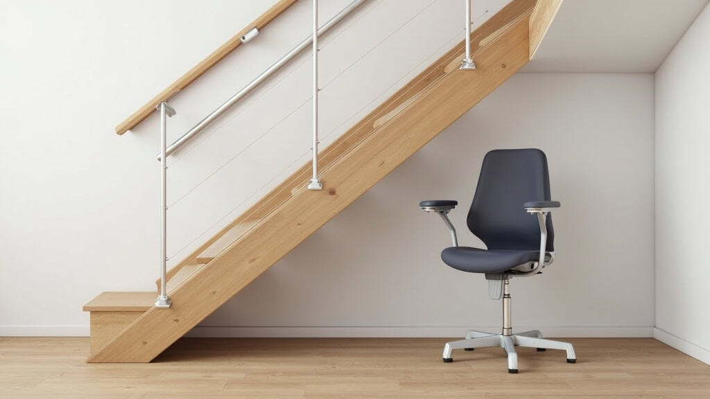 Monte-escalier à siège installé sur un escalier droit en bois à Mirepeix, avec rail discret et siège ergonomique