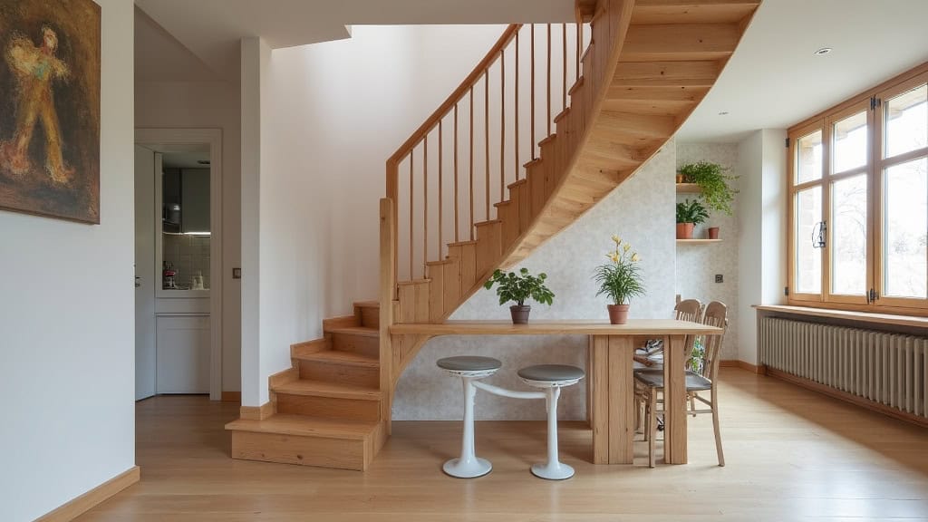 Monte-escalier droit installé sur un escalier en bois dans une maison traditionnelle à Monnetier-Mornex, avec siège en gris clair et rail en aluminium