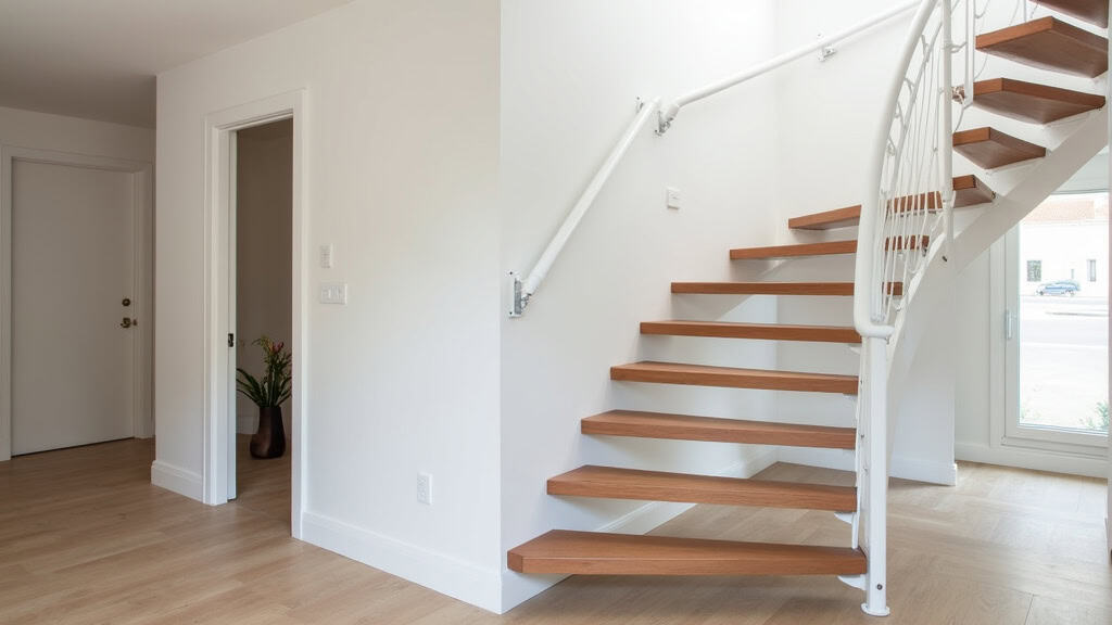 Monte-escalier droit installé dans une maison traditionnelle de Montbizot, avec rail blanc et siège ergonomique