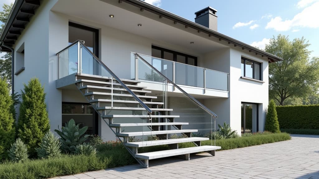 Monte-escalier extérieur en aluminium résistant aux intempéries, installé devant une entrée de maison à Montbonnot-Saint-Martin