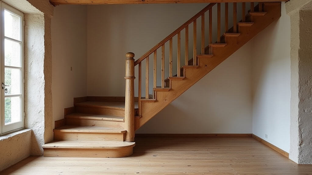 Monte-escalier installé sur un escalier étroit en bois dans une maison ancienne de Montgermont