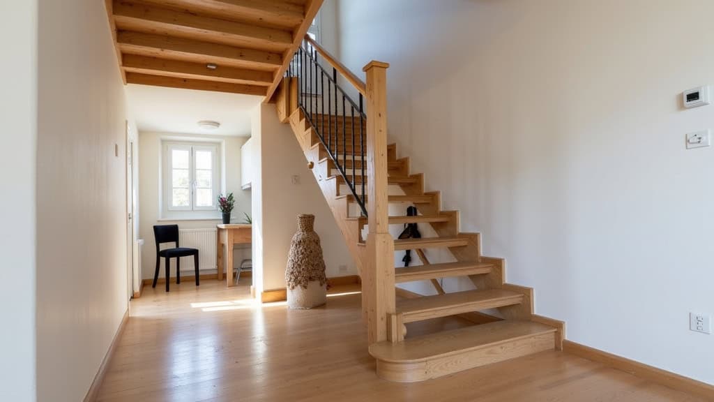 Monte-escalier droit installé sur un escalier en bois dans une maison traditionnelle de Montigny-lès-Cormeilles, avec siège en noir et rail discret