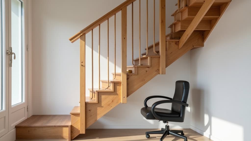 Monte-escalier tournant installé dans un escalier intérieur en bois, dans une maison typique de Montmagny, avec siège confortable et rail discret