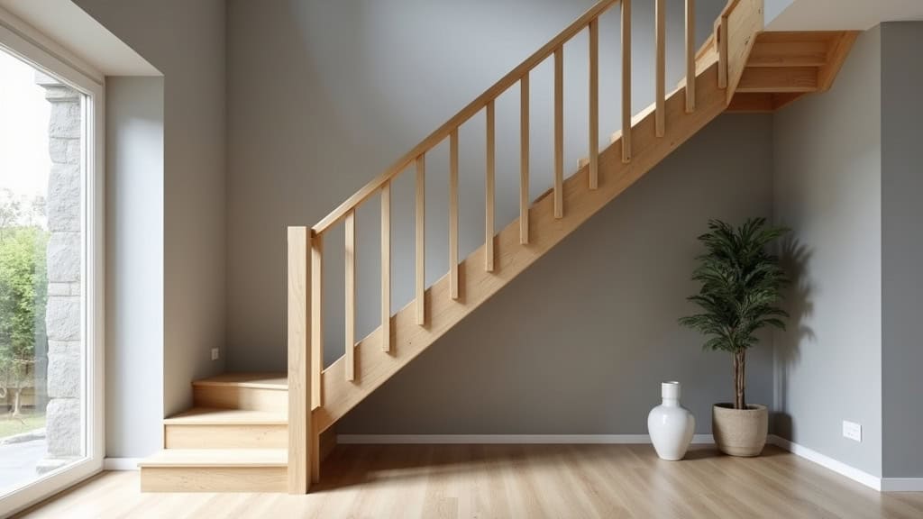 Monte-escalier droit installé dans une maison de Morainvilliers avec escalier en bois clair et mur peint en gris clair
