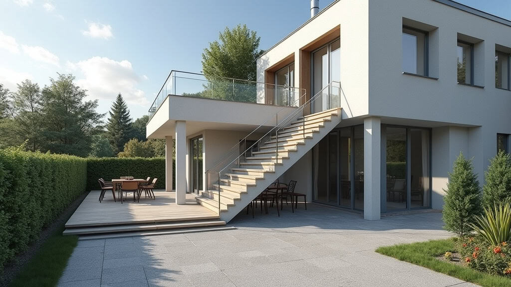 Monte-escalier extérieur en acier inoxydable installé devant l