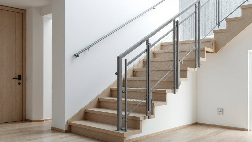 Plateforme monte-escalier avec fauteuil roulant sur la plateforme, installée sur un escalier tournant dans une maison à Mothern, avec rails en aluminium et système de sécurité intégré