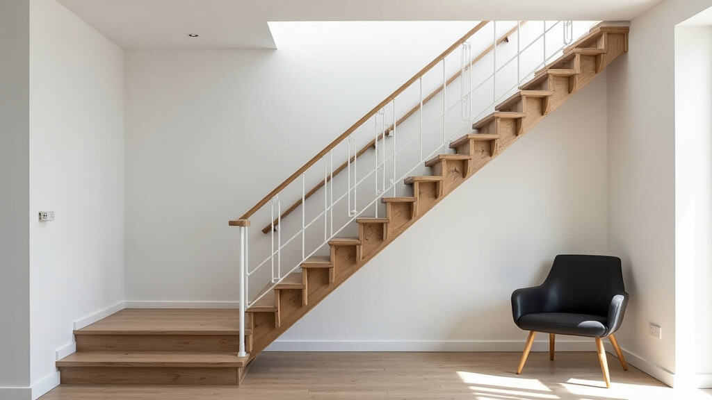 Monte-escalier droit installé dans une maison traditionnelle de Nersac, avec rail blanc et siège noir, adapté à un escalier en ligne droite