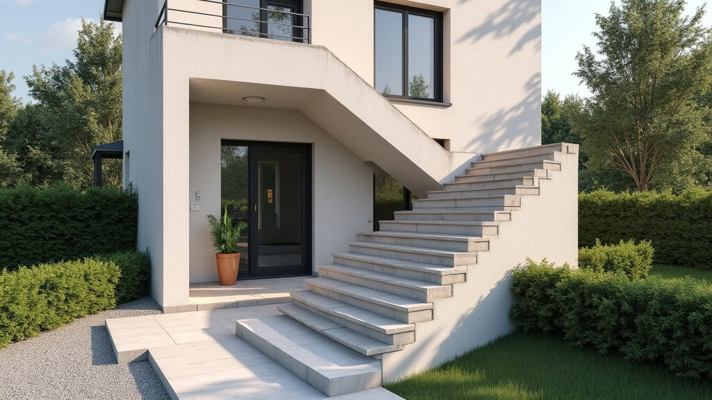 Monte-escalier extérieur installé sur une entrée en pierre à Neuves-Maisons, résistant aux intempéries