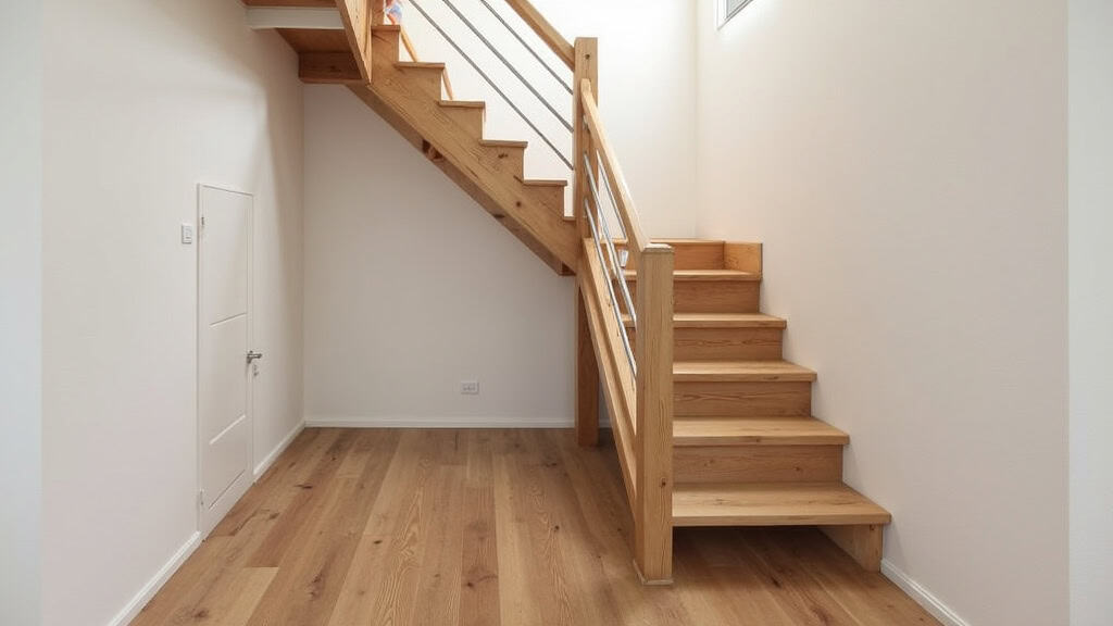 Monte-escalier installé sur un escalier en bois typique de Neuville-en-Ferrain, avec rail discret et siège rembourré