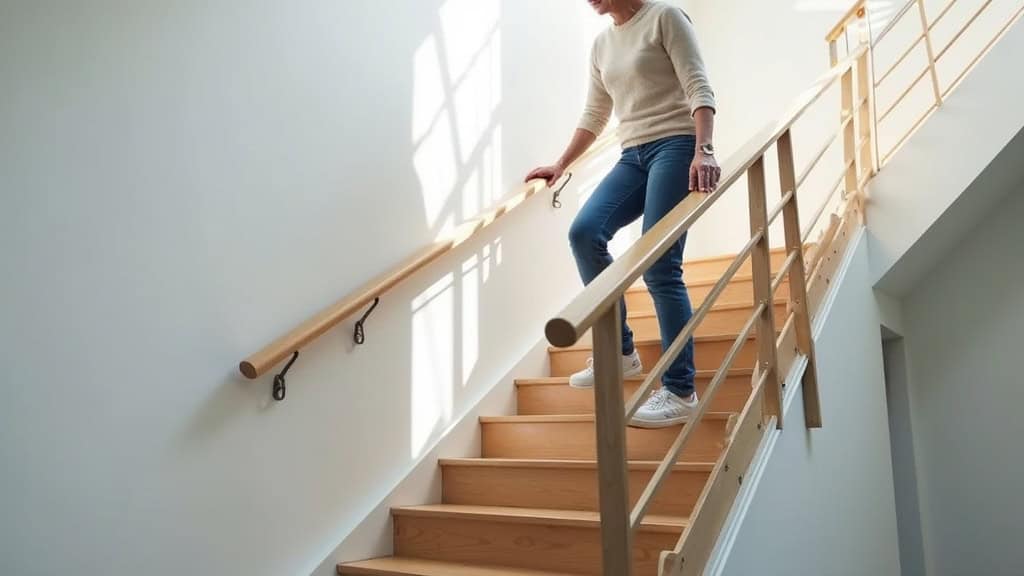 Personne âgée utilisant un monte-escalier avec confort et sécurité pour monter les marches de son escalier à Neuvy-Pailloux