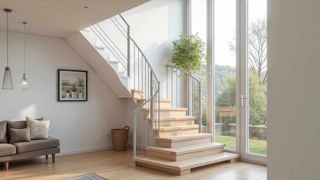 Monte-escalier courbe installé dans une maison à Obenheim, avec rail personnalisé suivant les virages de l