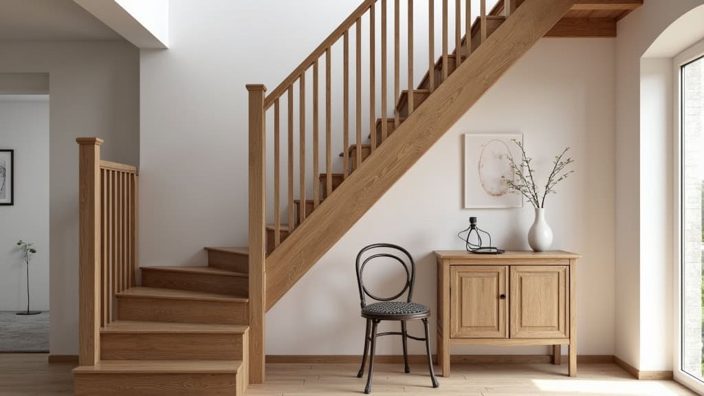 Monte-escalier droit installé sur un escalier en bois dans une maison traditionnelle d