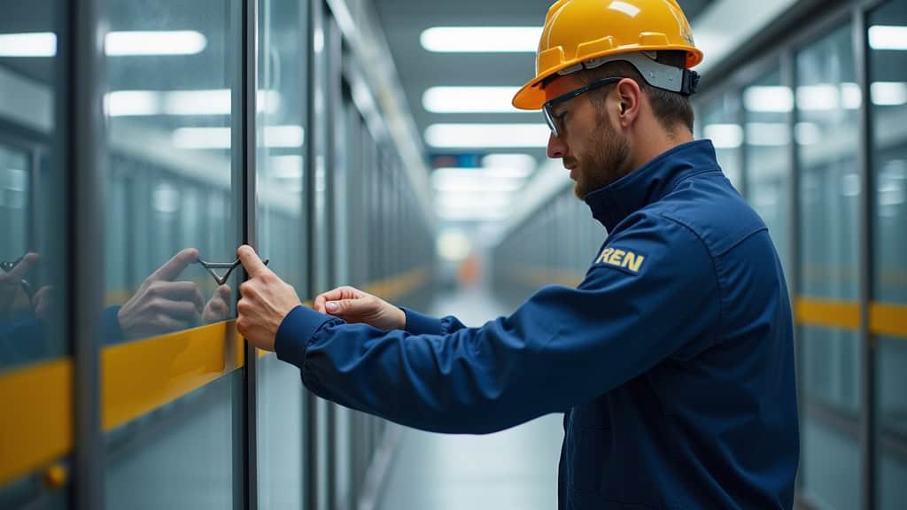 Technicien professionnel en train de mesurer les marches d