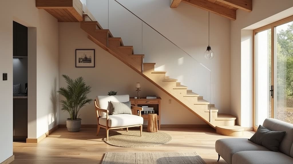 Monte-escalier droit installé sur un escalier en bois dans une maison traditionnelle d