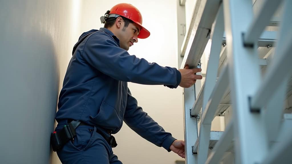 Technicien effectuant une maintenance sur un monte escalier à Outarville
