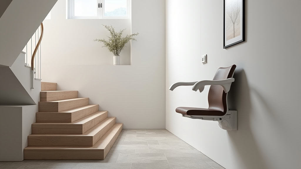 Vue intérieure d’un monte-escalier à Pamandzi avec siège ergonomique, repose-pieds ajustable et commande tactile