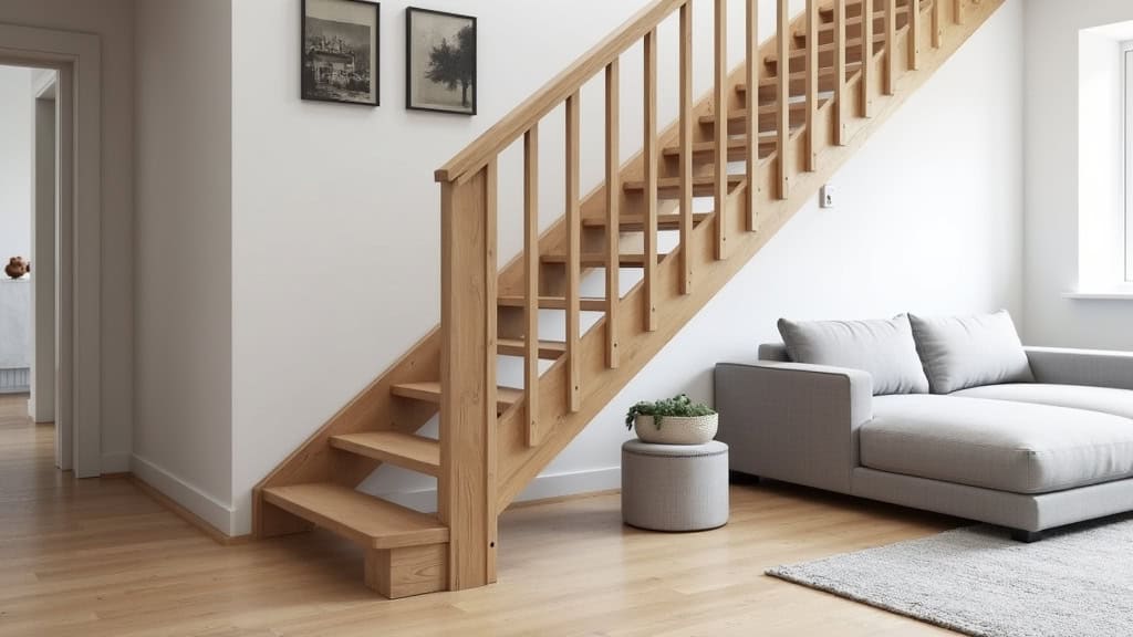 Monte-escalier droit installé sur un escalier en bois dans une maison traditionnelle de Piriac-sur-Mer, avec rail discret et siège ergonomique en gris foncé