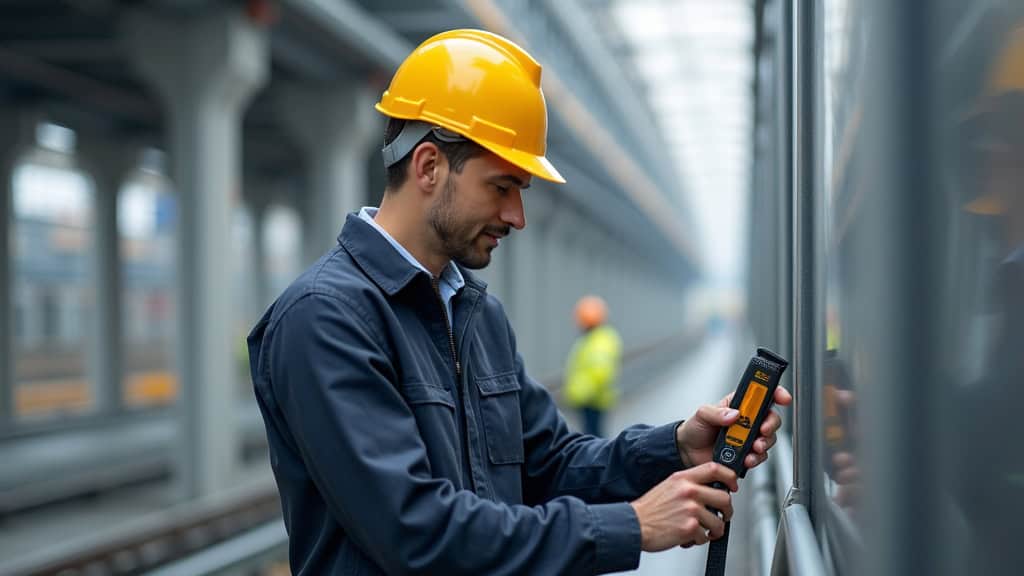 Technicien professionnel en train de mesurer les marches d