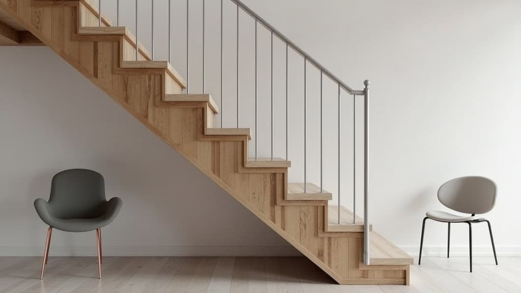 Monte-escalier droit installé sur un escalier ancien en bois à Pleurtuit, avec un siège gris et une lisse en aluminium, intégré discrètement dans l