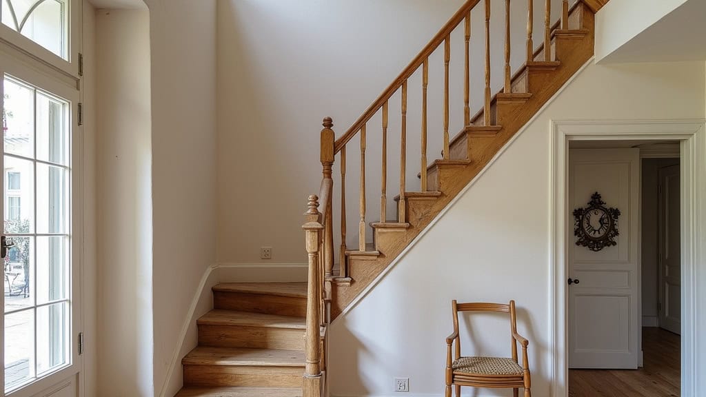 Monte-escalier tournant avec rail personnalisé suivant les courbes d’un escalier ancien dans une maison de la Charente-Maritime
