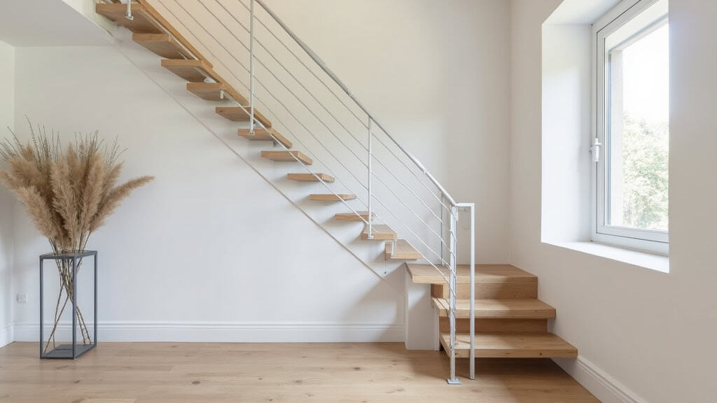 Monte-escalier droit installé dans une maison traditionnelle à Pont-Remy, avec rail en aluminium blanc et siège gris, intégré discrètement sur les marches en bois
