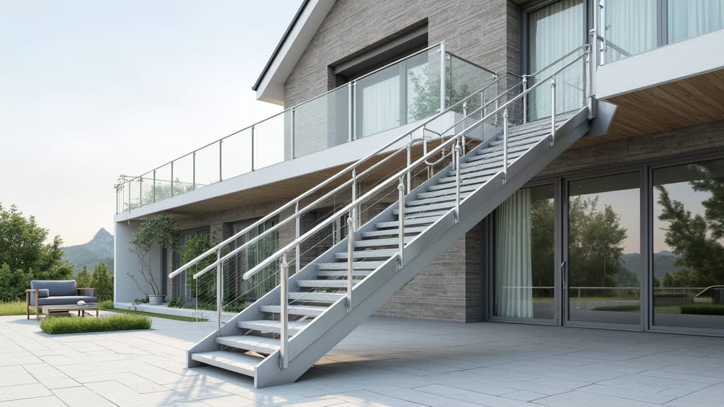 Monte-escalier extérieur en aluminium résistant aux intempéries, installé sur un escalier menant à une terrasse à Pont-Saint-Esprit
