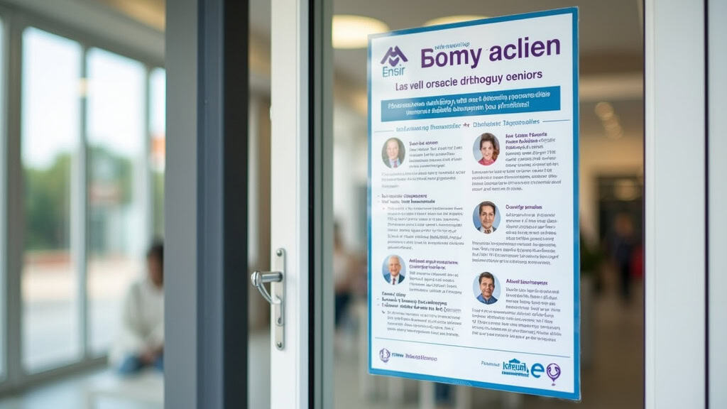 Affiche explicative des aides financières pour monte-escalier en Finistère, affichée dans un centre d’information pour seniors à Poullan-sur-Mer