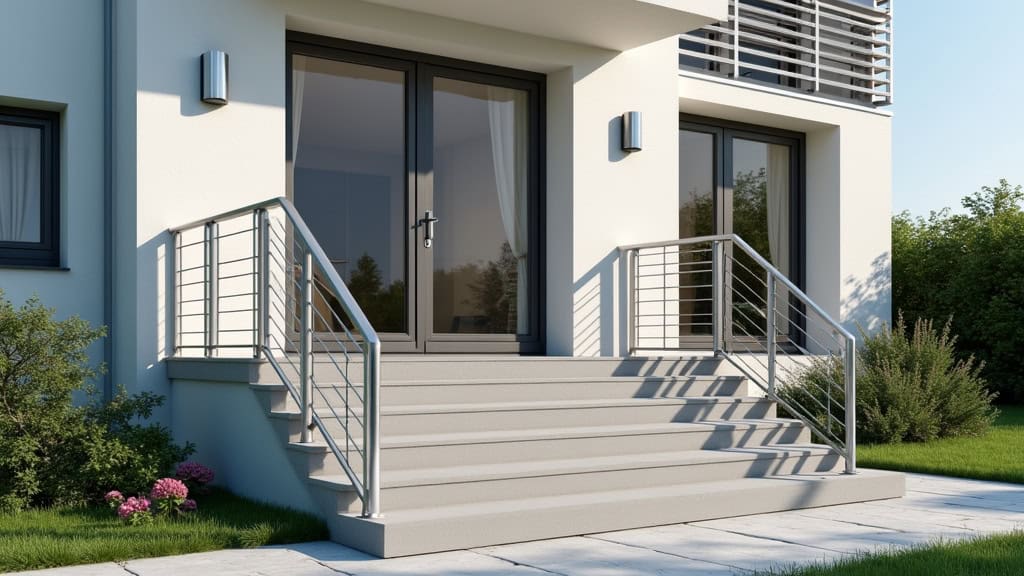 Monte-escalier extérieur installé sur une entrée de maison à Pouzauges, avec un rail en aluminium et un siège protégé des intempéries