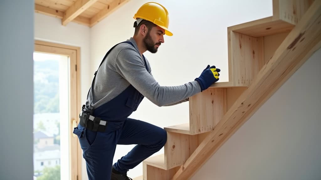 Technicien en train d’installer un monte escalier dans une maison à Prémery