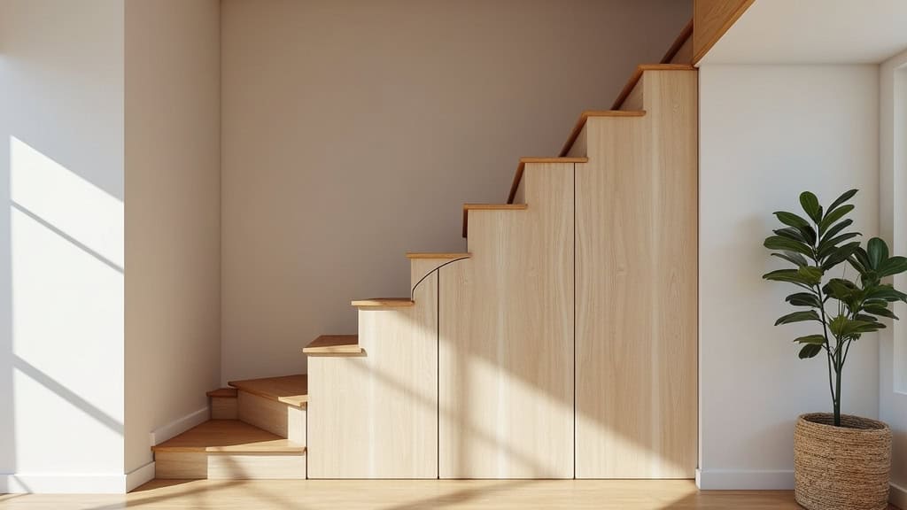 Monte-escalier droit installé dans un intérieur traditionnel de Quéménéven, avec bois clair et design discret