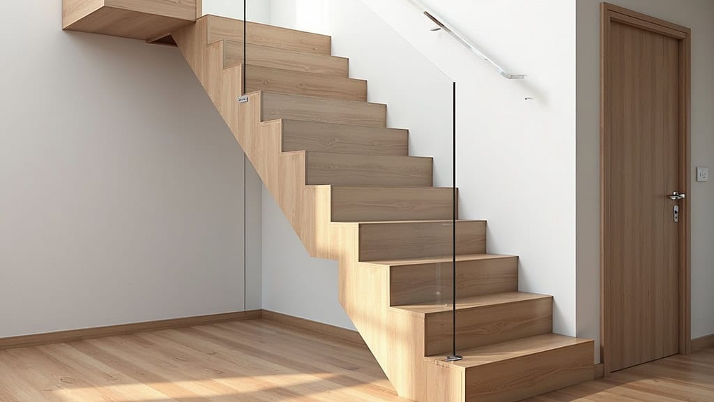 Monte-escalier droit en acier inoxydable installé dans un escalier en bois d