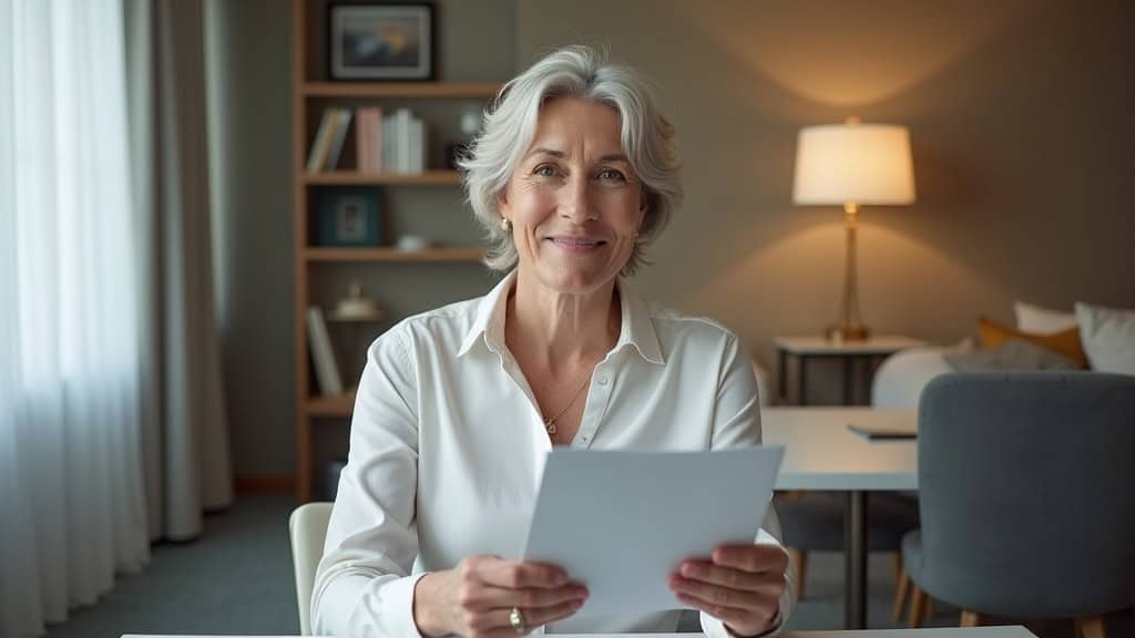 Femme âgée tenant un document d