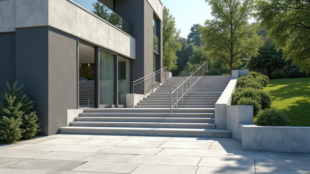 Monte-escalier extérieur installé sur un accès en pierre à Revel, avec rampe en aluminium résistante