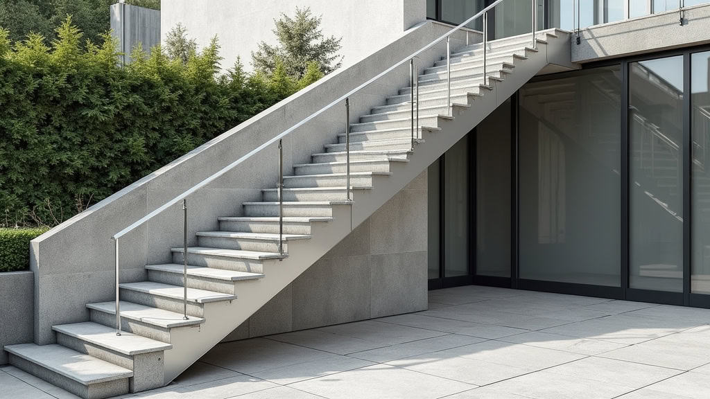 Monte-escalier extérieur en acier inoxydable installé sur une volée de marches en pierre à l