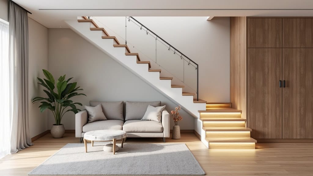 Monte-escalier bien intégré dans une maison décorée avec goût à Rospez
