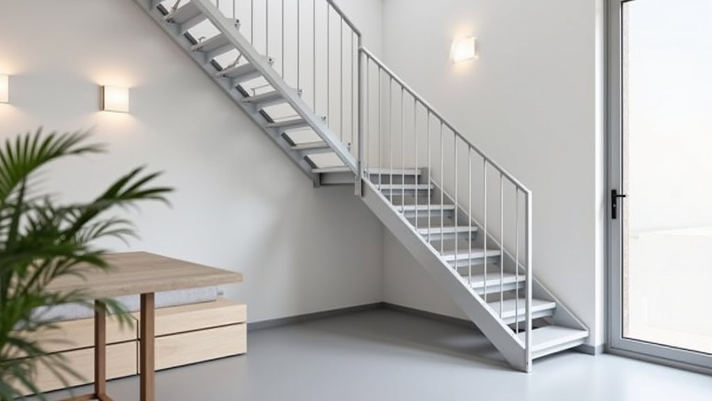 Monte-escalier droit installé dans une maison à Rousset, avec rampe en aluminium gris clair et siège ergonomique