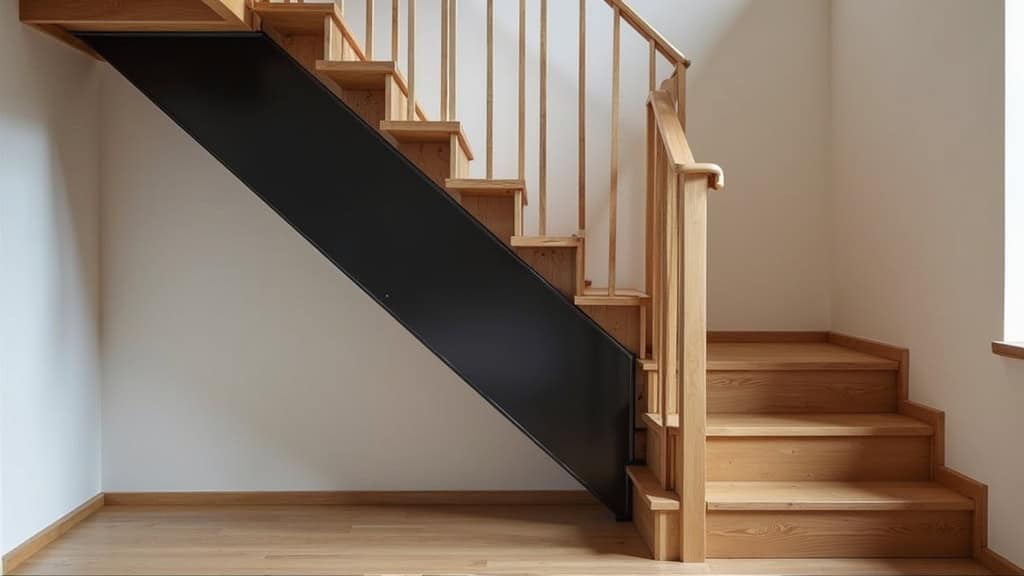 Monte-escalier courbe en noir intégré discrètement dans un escalier en bois d